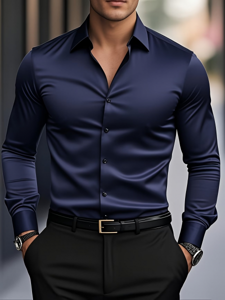 [5er-Set] Herrenhemden in Unifarben, langärmlig, Business Casual, geeignet für Beruf und Freizeit